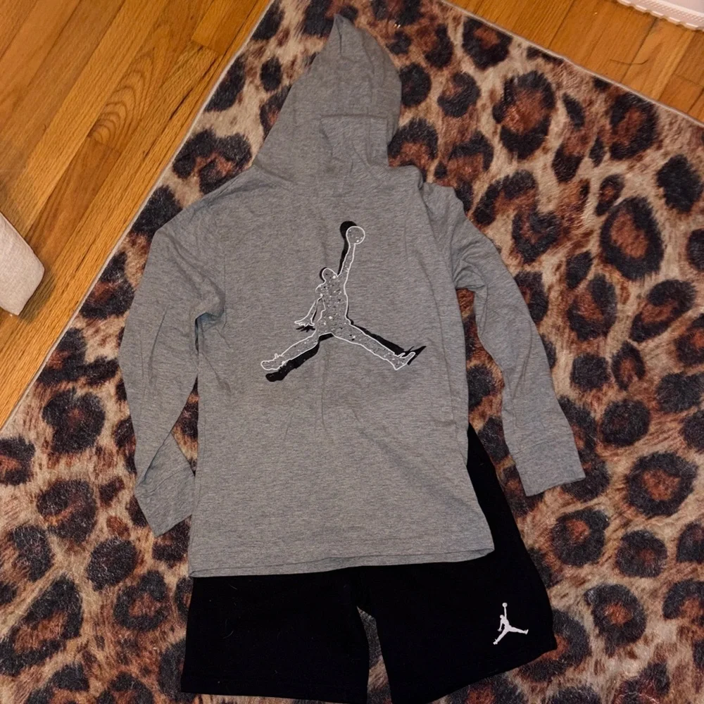 Nike Gray Hoodie with Black Jordan Athletic Shorts - Picture 1 of 3